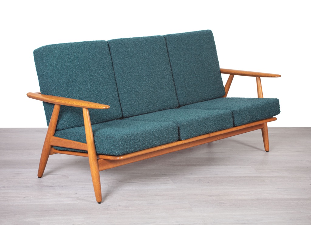 Hans J. Wegner GE 240/3 Cigar Sofa mid century modern Danish 1950 European oak couch original imported Scandinavian seating new upholstery