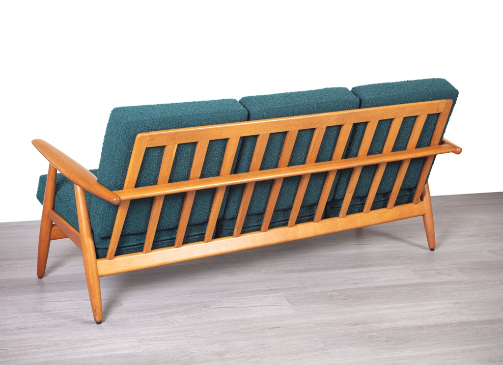 Hans J. Wegner GE 240/3 Cigar Sofa mid century modern Danish 1950 European oak couch original imported Scandinavian seating slatted back