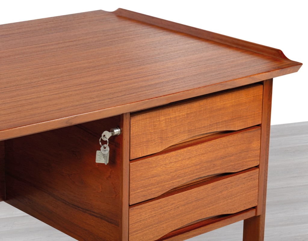 Arne Vodder Desk Teak Danish Vintage 1960s Scandinavian Writing Executive Desk Rear Storage Lockable Drawer