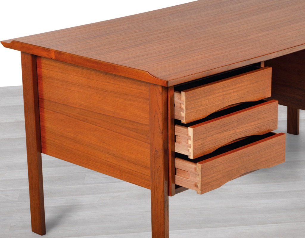 Arne Vodder Desk Teak Danish Vintage 1960s Scandinavian Writing Executive Desk Rear Storage Lipped Edge
