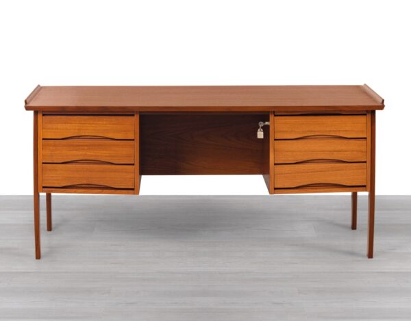 Arne Vodder Desk Teak Danish Vintage 1960s Scandinavian Writing Executive Desk Rear Storage Bookshelf