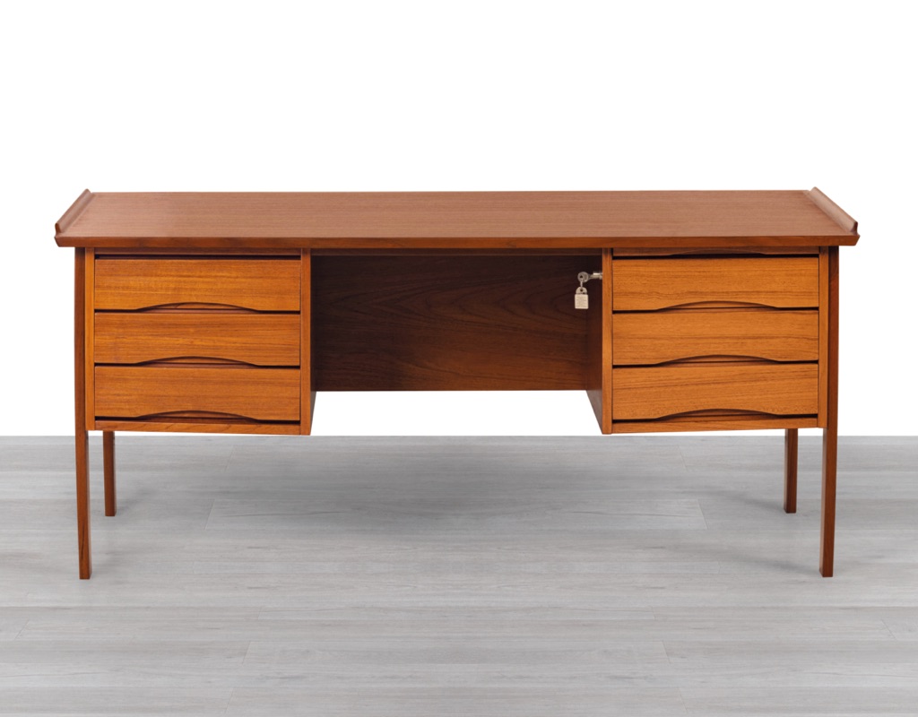 Arne Vodder Desk Teak Danish Vintage 1960s Scandinavian Writing Executive Desk Rear Storage Bookshelf