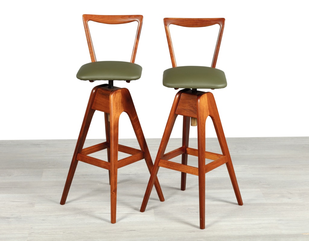 TH Brown Bar Stool Danish 1960s Teak Swivel South Australia Thomas Howard Brown Vintage Kitchen Stool Pair