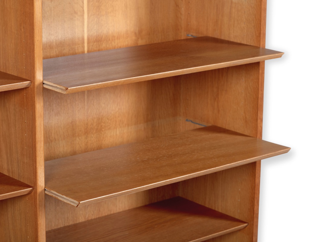 Mid century modern Carlo Jensen Hundevad Mobelfabrik bookshelf Danish 1960s European oak Brazilian Rosewood plinth base adjustable slide out shelves double bookcase