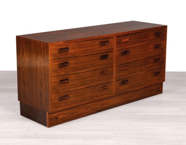 Carlo Jensen Poul Hundevad & Co Brazilian Rosewood double chest of drawers Danish vintage mid century modern tall boy sideboard 1960s 8 drawers