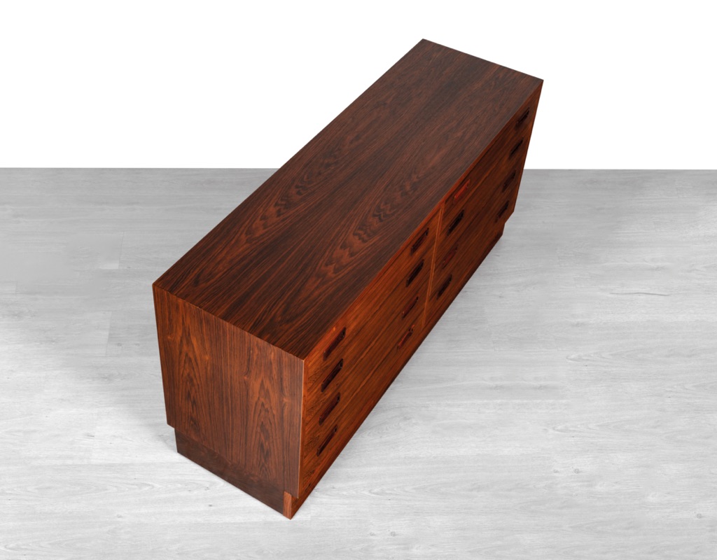 Carlo Jensen Poul Hundevad & Co Brazilian Rosewood double chest of drawers Danish vintage mid century modern tall boy sideboard 1960s top view