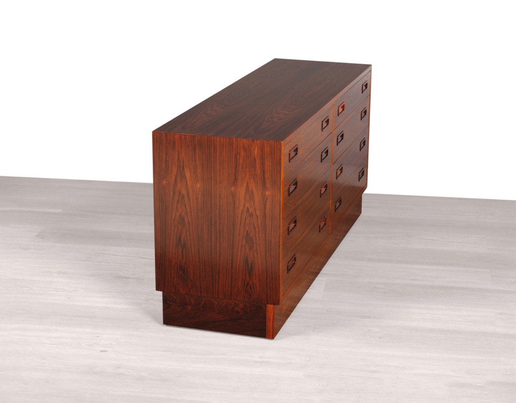 Carlo Jensen Poul Hundevad & Co Brazilian Rosewood double chest of drawers Danish vintage mid century modern tall boy sideboard 1960s plinth base