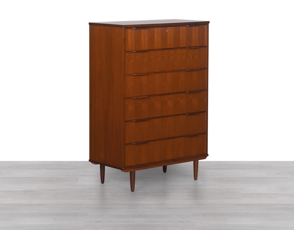 Chest of Drawers Danish Vintage 1960s Large Teak Tallboy Denmark Original Scandinavian Design Bedroom Furniture Tall