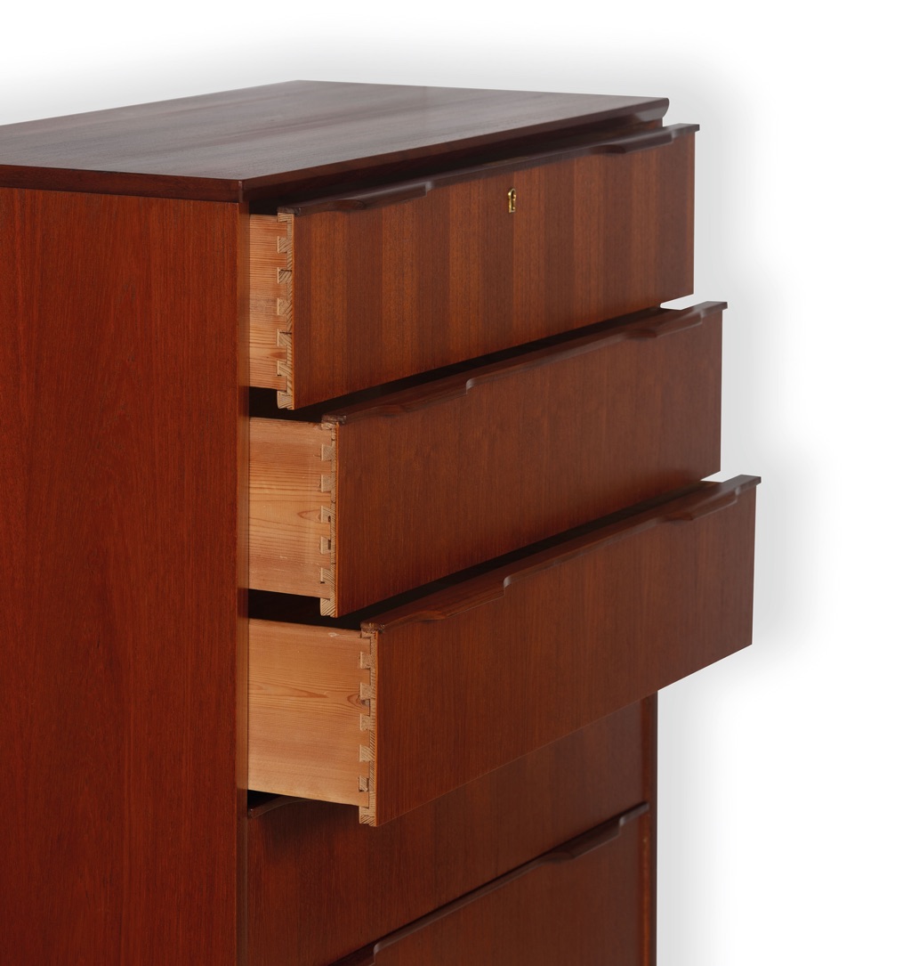 Chest of Drawers Danish Vintage 1960s Large Teak Tallboy Denmark Original Scandinavian Design Bedroom Furniture 6 deep drawers