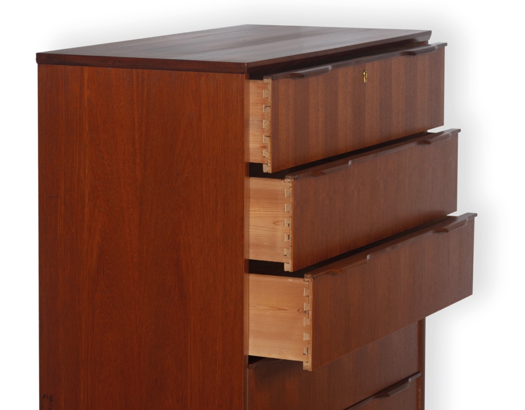 Chest of Drawers Danish Vintage 1960s Large Teak Tallboy Denmark Original Scandinavian Design Bedroom Furniture