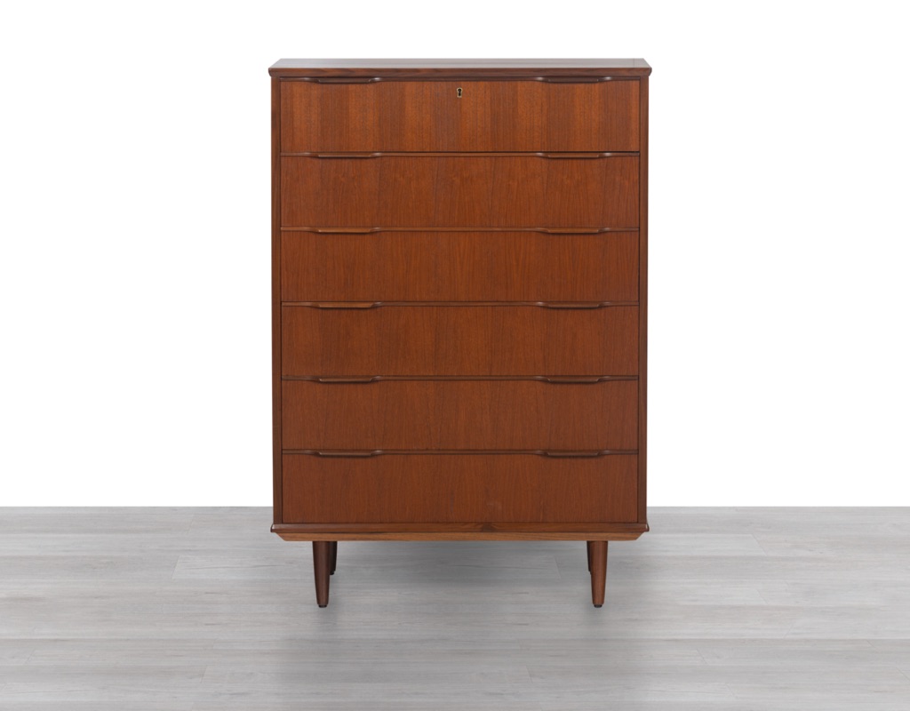 Chest of Drawers Danish Vintage 1960s Large Teak Tallboy Denmark Original Scandinavian Design Bedroom Furniture