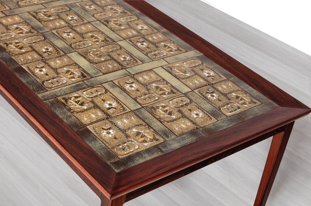 Coffee Table Danish Vintage 1960s Tiled Top Brazilian Rosewood Nils Thorsson Royal Copenhagen Haslev Severin Hansen Scandinavian Baca Faience Large Tiles