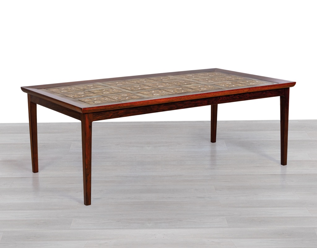 Coffee Table Danish Vintage 1960s Tiled Top Brazilian Rosewood Nils Thorsson Royal Copenhagen Haslev Severin Hansen Scandinavian Baca Faience Large
