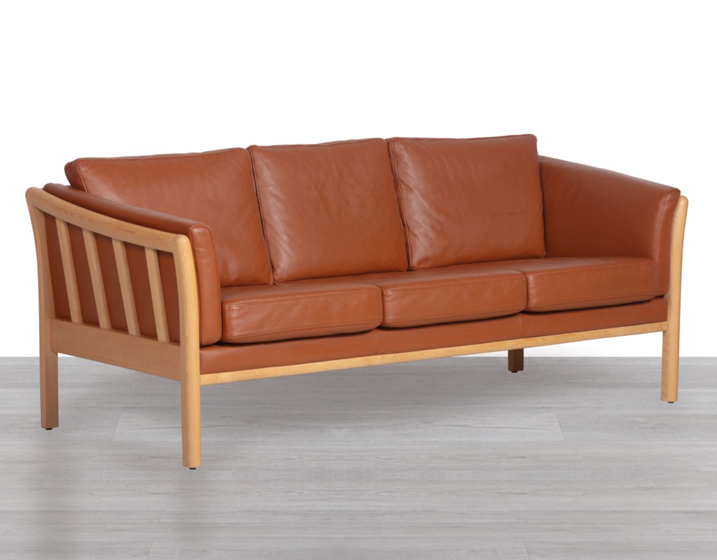 Danish Sofa Couch Vintage Scandinavian Seating by Stouby Skipper Furniture Mogens Hansen Grant Mobler Leather Beech Frame 3 Seater 1960 Melbourne