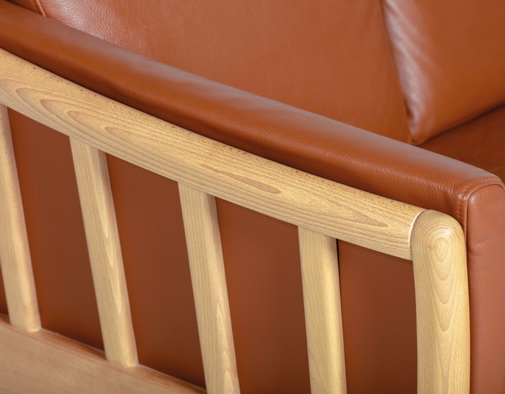 Danish Sofa Couch Vintage Scandinavian Seating by Stouby Skipper Furniture Mogens Hansen Grant Mobler Leather Beech Frame 3 Seater 1960 Detail Frame