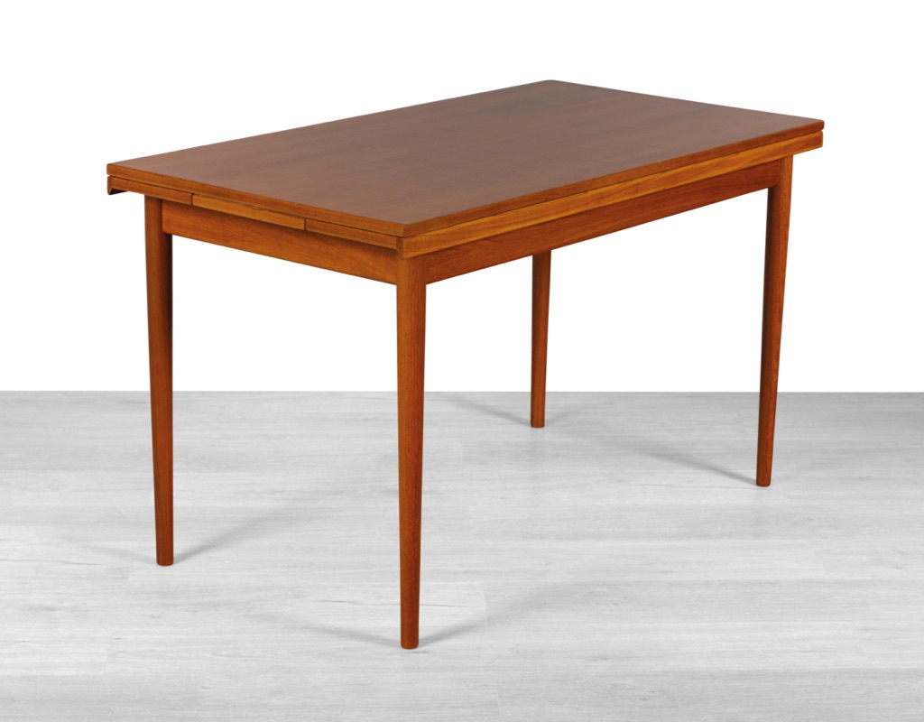 Dining Table Mid Century Modern Danish 1960s Vintage Teak Side Extension Draw Leaf Kitchen Table