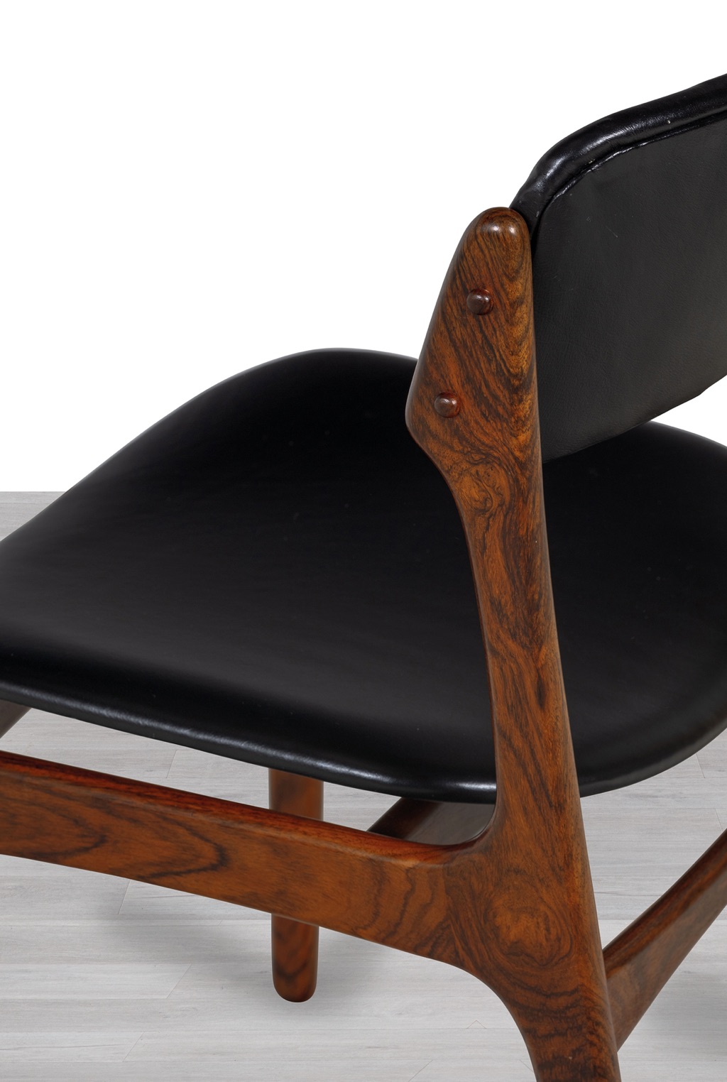 Erik Buch Model 49 Dining Chairs Brazilian Rosewood Mid Century Modern Danish 1960s O.D. Mobler Oddense Mobelfabrik Original Scandinavian Vintage Seating in Melbourne Floating Design