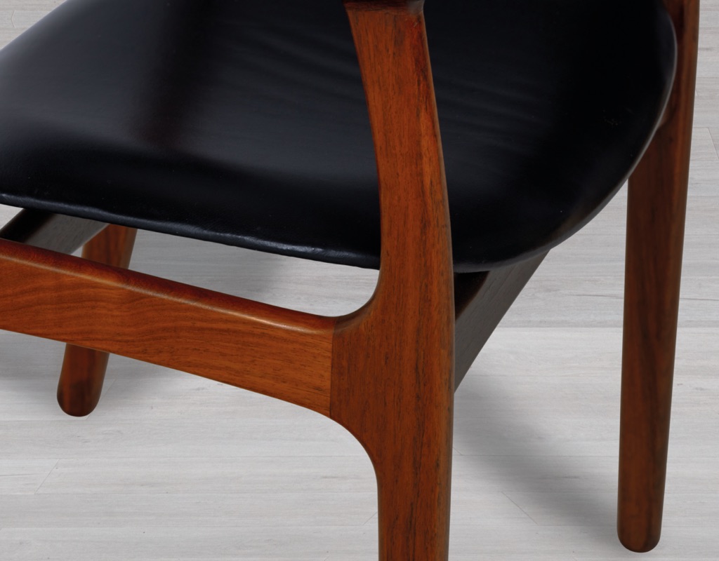 Erik Buch Model 50 Carver Dining Chair Brazilian Rosewood Mid Century Modern Danish 1960s O.D. Mobler Oddense Mobelfabrik Original Scandinavian Vintage Seating in Melbourne Black Leather Armchair curves