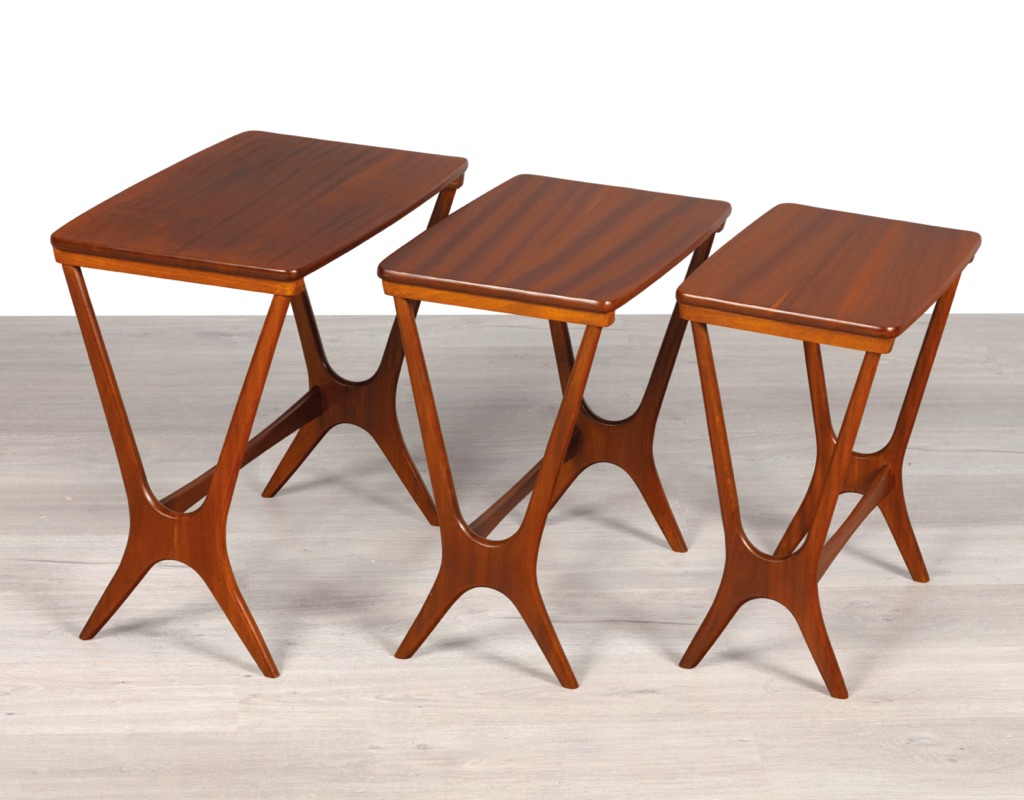 Erling Torvits Nesting Tables for Heltborg Mobler Danish 1950s mid century modern original imported design occasional tables coffee tables organic leg