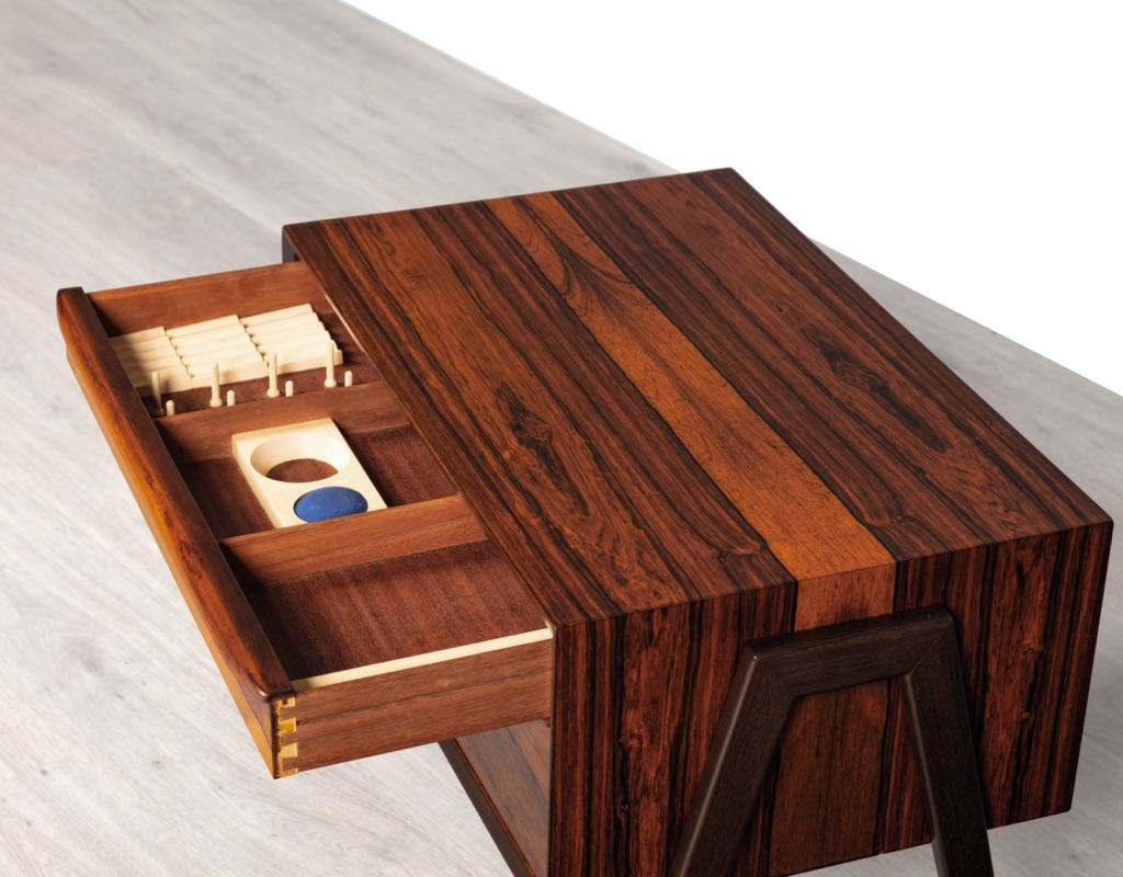 Erling Torvits Nesting Table Sewing for Heltborg Mobler Danish 1960s mid century modern original imported design occasional table or coffee table needle and thread storage