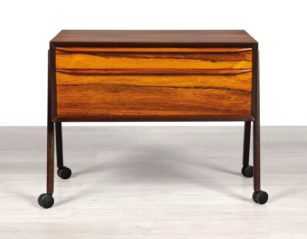 Erling Torvits Nesting Table Sewing for Heltborg Mobler Danish 1960s mid century modern original imported design occasional table or coffee table Brazilian rosewood on castors