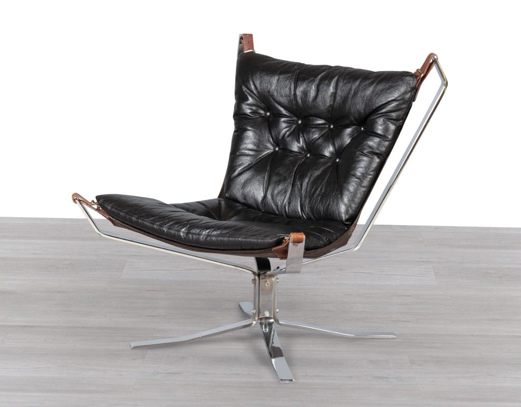 Superstar Falcon Chair Steel Frame Black Leather Sigurd Ressell Trygg Mobler Denmark 1970s