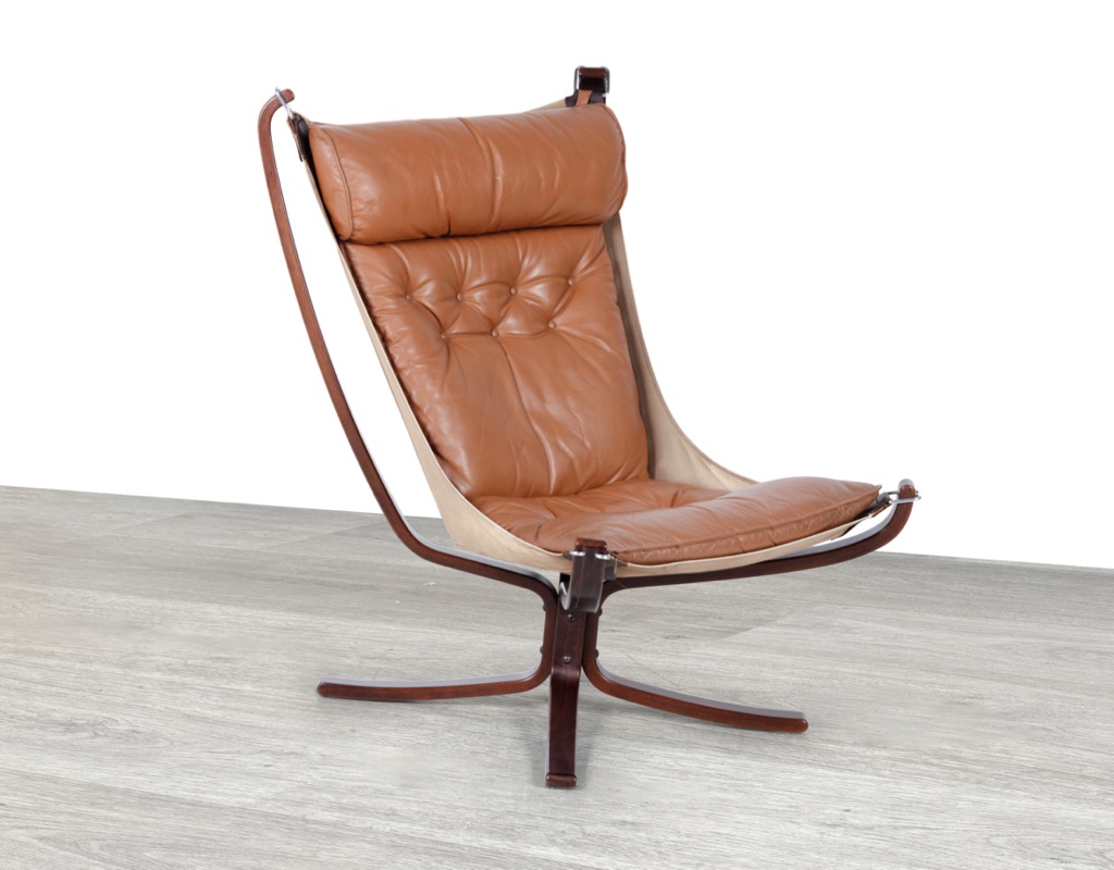 Mid century modern Falcon Chair Sigurd Ressell Vatne Mobler Norwegian 1970s original imported leather Norway armchair vintage Scandinavian seating sling
