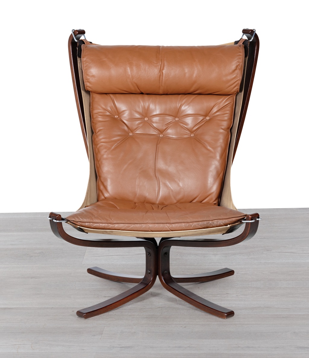 Mid century modern Falcon Chair Sigurd Ressell Vatne Mobler Norwegian 1970s original imported leather Norway armchair vintage Scandinavian seating