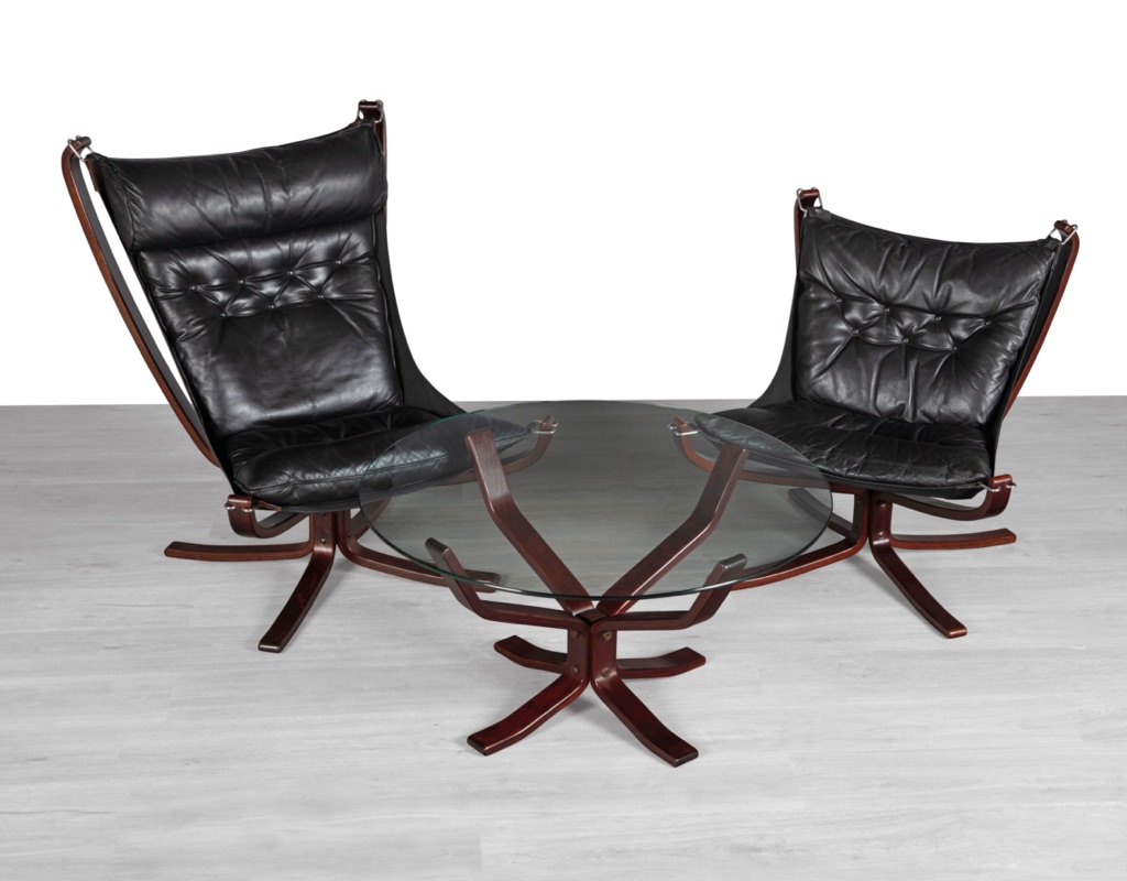 Falcon Chair Coffee Table Sigurd Ressell Vatne Mobler Danish Superstar Genega Mobler Norwegian 1970s Mid Century Modern Original Glass Top Pair Chairs Leather