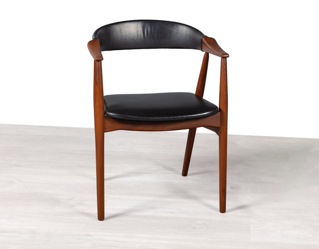 Farstrup Mobler Dining Chairs Thomas Harlev Model 213 Danish 1960s Vintage Scandinavian Dining Room Furniture Seating Teak Black Vinyl Carver Arms