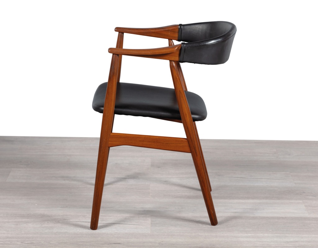 Farstrup Mobler Dining Chairs Thomas Harlev Model 213 Danish 1960s Vintage Scandinavian Dining Room Furniture Seating Teak Black Vinyl Carver Arms Curved
