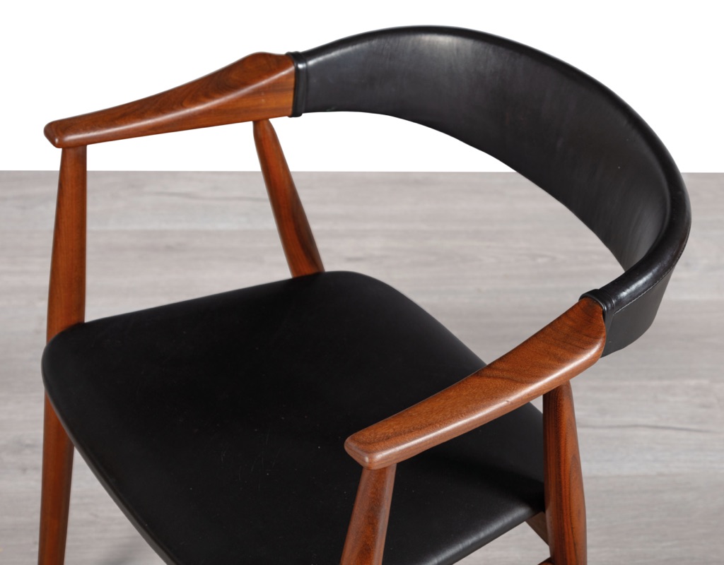 Farstrup Mobler Dining Chairs Thomas Harlev Model 213 Danish 1960s Vintage Scandinavian Dining Room Furniture Seating Teak Original Black Vinyl Carver Arms