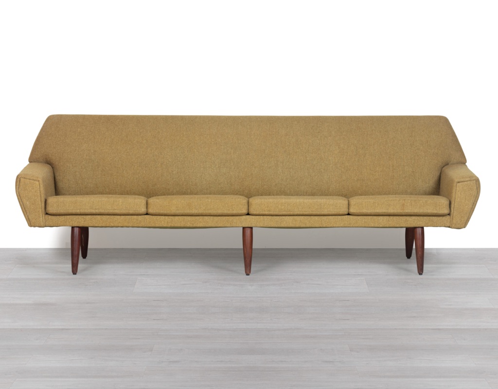 Mid Century Modern Danish 1960s Four Seater Sofa Couch by Georg Thams Kurt Ostervig Gustav Thams Teak Cigar Legs Upholstery