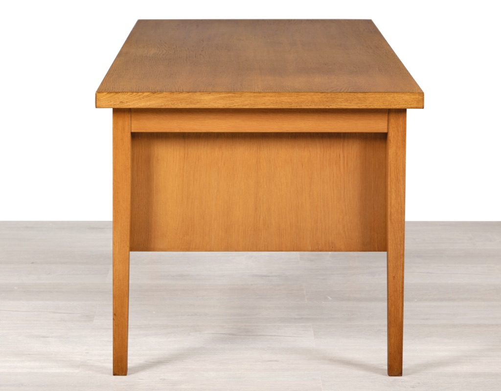 Gunnar Nielsen Tibergaard desk Danish vintage 1960s Denmark mid century modern Scandinavian design European oak drawers rear storage office furniture profile