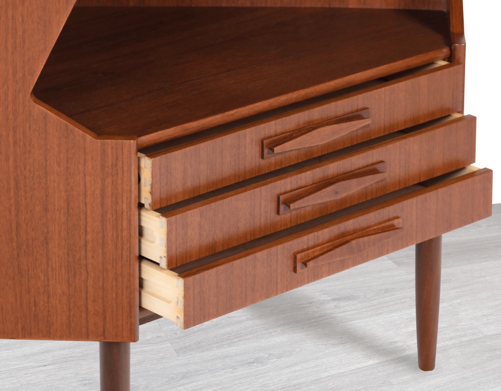 Mid Century Modern Danish Corner Cabinet Gunni Omann Omann Jun Mobelfabrik Teak Bar Cabinet Drop Front Scandinavian Vintage 1960s Mirrors Drawers