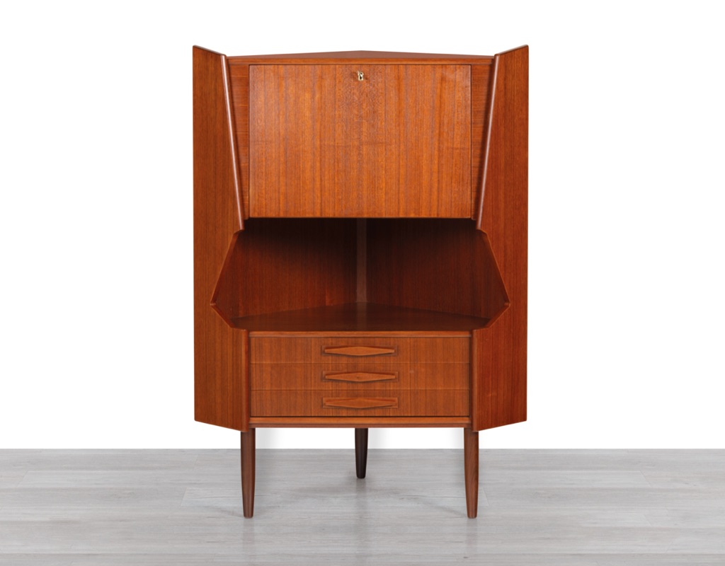 Mid Century Modern Danish Corner Cabinet Gunni Omann Omann Jun Mobelfabrik Teak Bar Cabinet Drop Front Scandinavian Vintage 1960s Mirrors