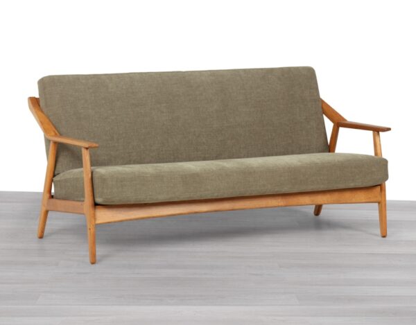 H. Brockmann Petersen Mid Century Modern Danish Vintage 1960s Sofa Randers Mobelfabrik European Oak Frame Three Seater