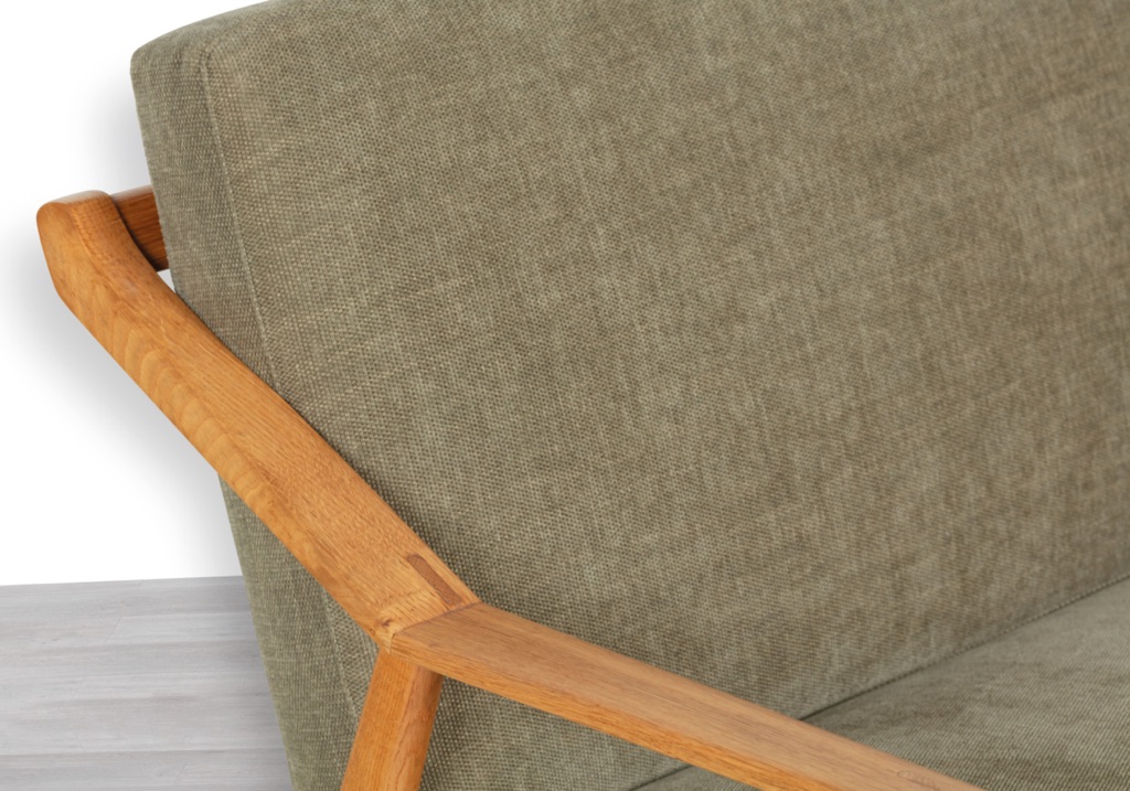 H. Brockmann Petersen Mid Century Modern Danish Vintage 1960s Sofa Randers Mobelfabrik European Oak Frame Three Seater mortise and tenon