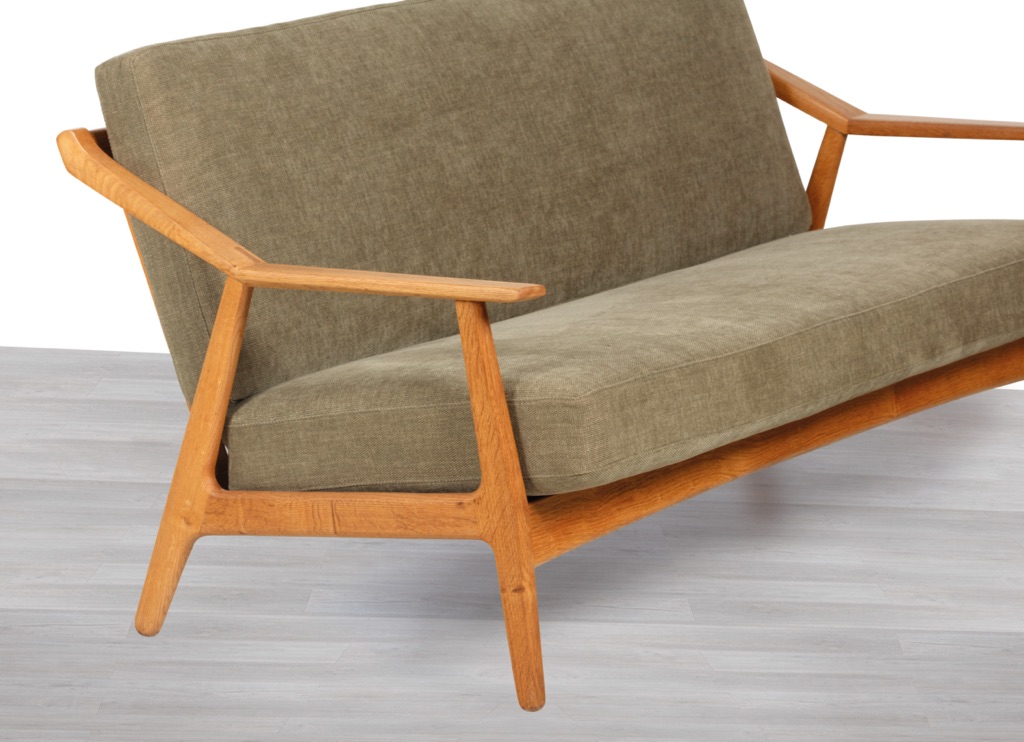 H. Brockmann Petersen Mid Century Modern Danish Vintage 1960s Sofa Randers Mobelfabrik European Oak Frame mortise and tenon Three Seater