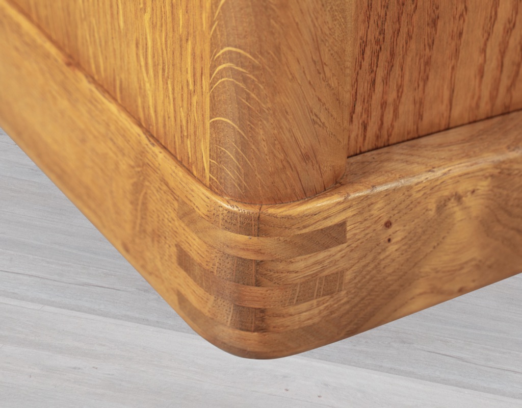 Mid century modern H.W. Klein sideboard Bramin Mobler credenza Danish vintage 1960s European oak teak original Scandinavian storage exposed finger join detail corner