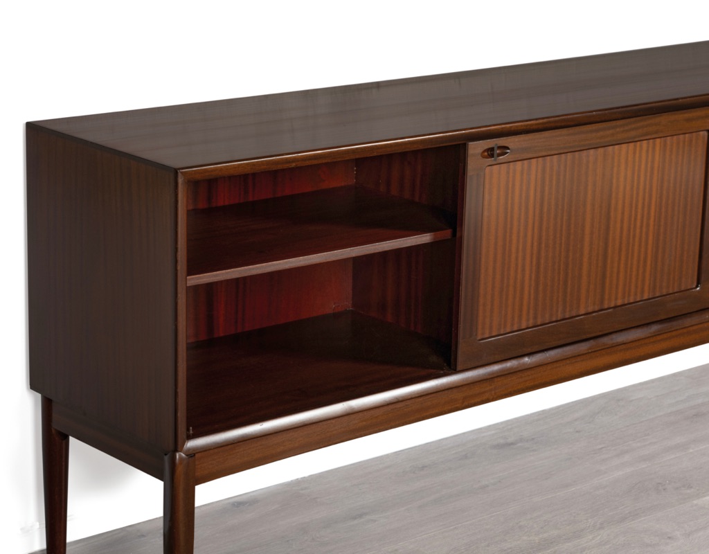 H.W. Klein Sideboard Bramin Mobler Danish 1960s Vintage Credenza Mahogany Oak Teak Original Scandinavian Storage Mid Century Modern Open Door