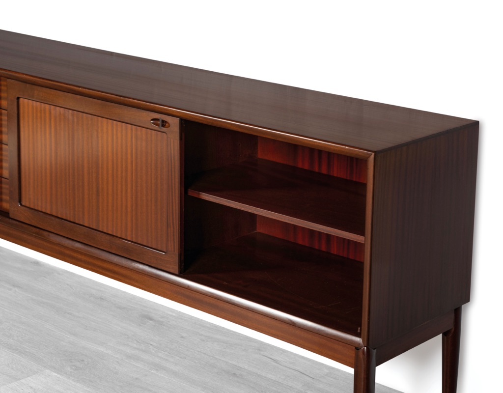 H.W. Klein Sideboard Bramin Mobler Danish 1960s Vintage Credenza Mahogany Oak Teak Original Scandinavian Storage Mid Century Modern Finger Pulls