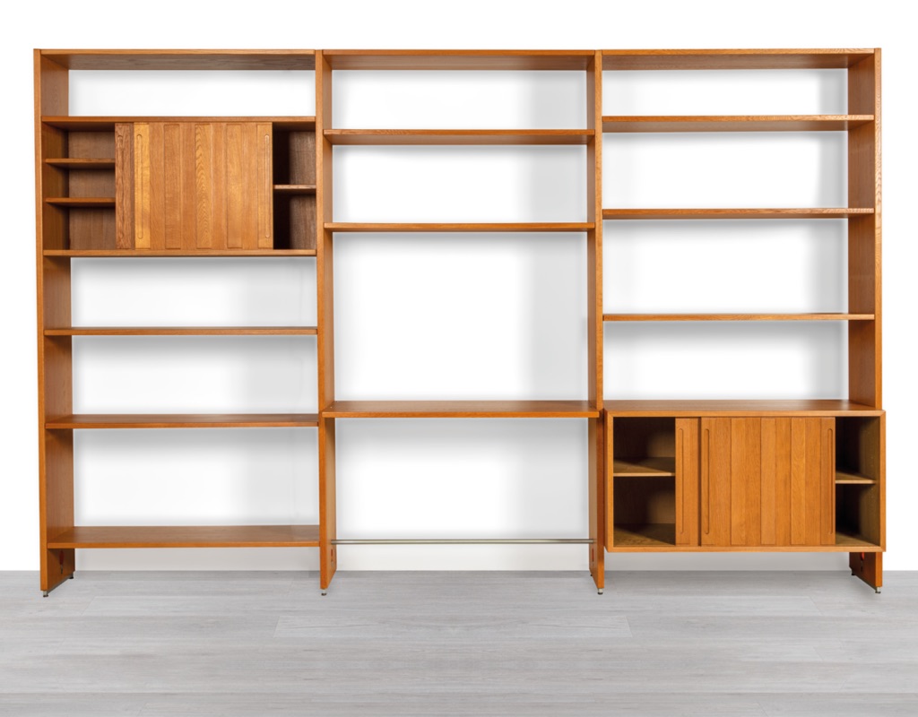Hans J. Wegner RY100 RY Mobler Mid century Modern Shelving System Bookshelf Room Divider Danish 1960s European Oak Modular Freestanding Storage Original Scandinavian Design Denmark Steel Feet Leveling