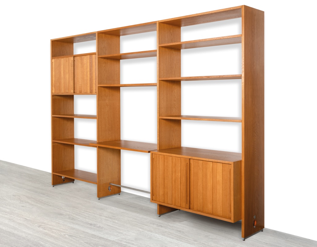 Hans J. Wegner RY100 RY Mobler Mid century Modern Shelving System Bookshelf Room Divider Danish 1960s European Oak Modular Freestanding Storage Original Scandinavian Design Denmark Teak Leveling Feet Steel