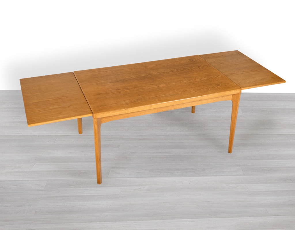 Henning Kjaernulf Dining Table Mid Century Modern Danish 1960s European Oak Extension Draw Leaf Vejle Stole Mobelfabrik Vintage top view