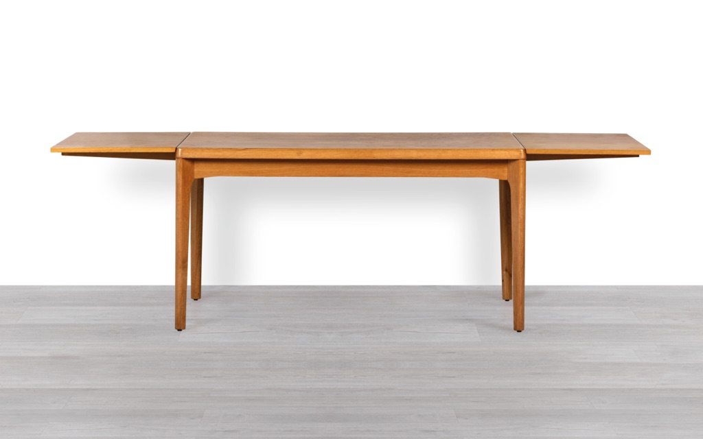 Henning Kjaernulf Dining Table Mid Century Modern Danish 1960s European Oak Extension Draw Leaf Vejle Stole Mobelfabrik Vintage extended