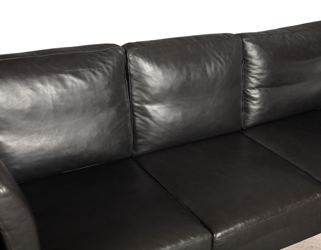 Hurup sofa couch Danish mid century modern vintage leather two seater seating black leather Scandinavian design patina Mobelfabrik cushions