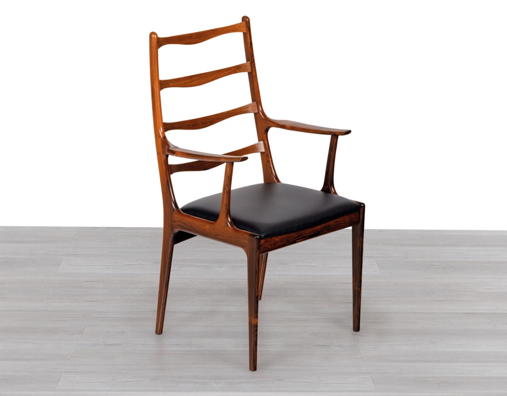 Johannes Andersen Dining Chair Uldum Mobelfabrik Model UM37 Brazilian Rosewood Ladder Back Mid Century Modern Danish Vintage Carver Chair
