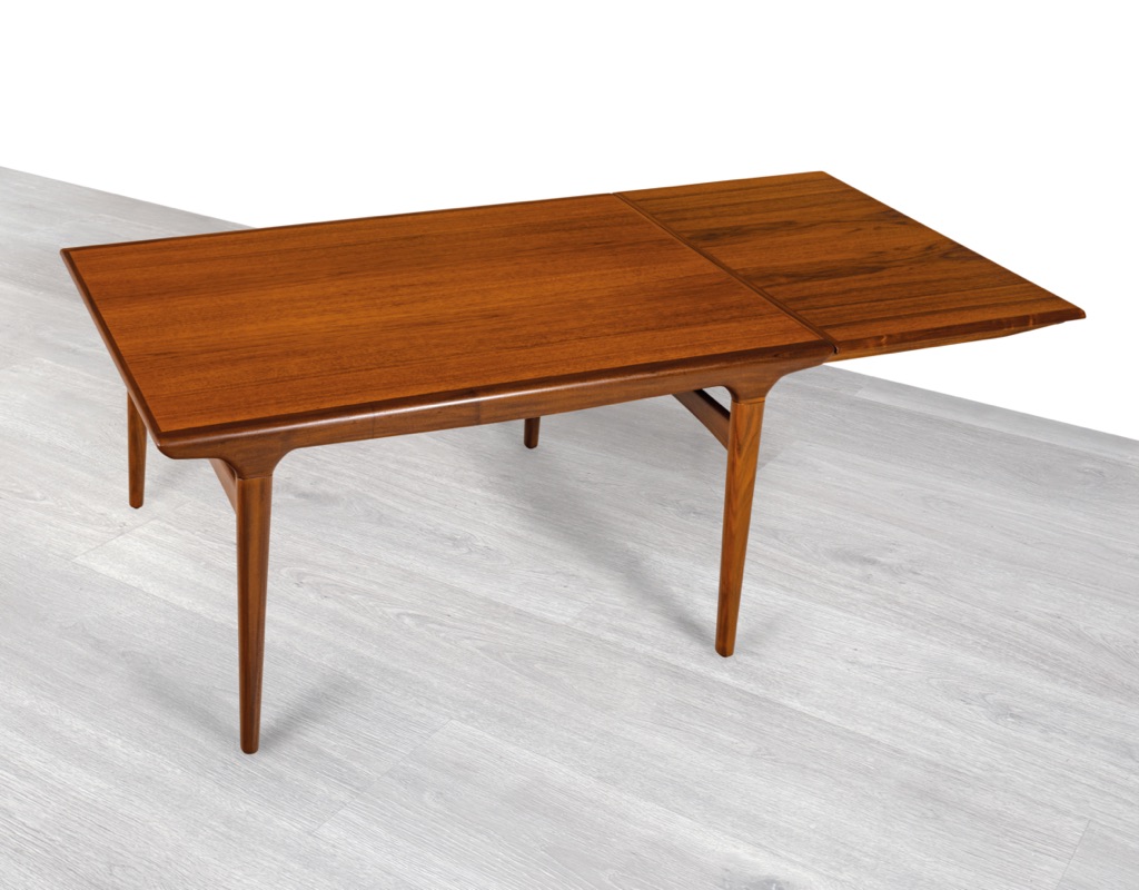 Johannes Andersen Dining Table by Uldum Mobelfabrik Denmark 1960s Original Scandinavian Dining Room Furniture Extension Table Teak One Leaf full length