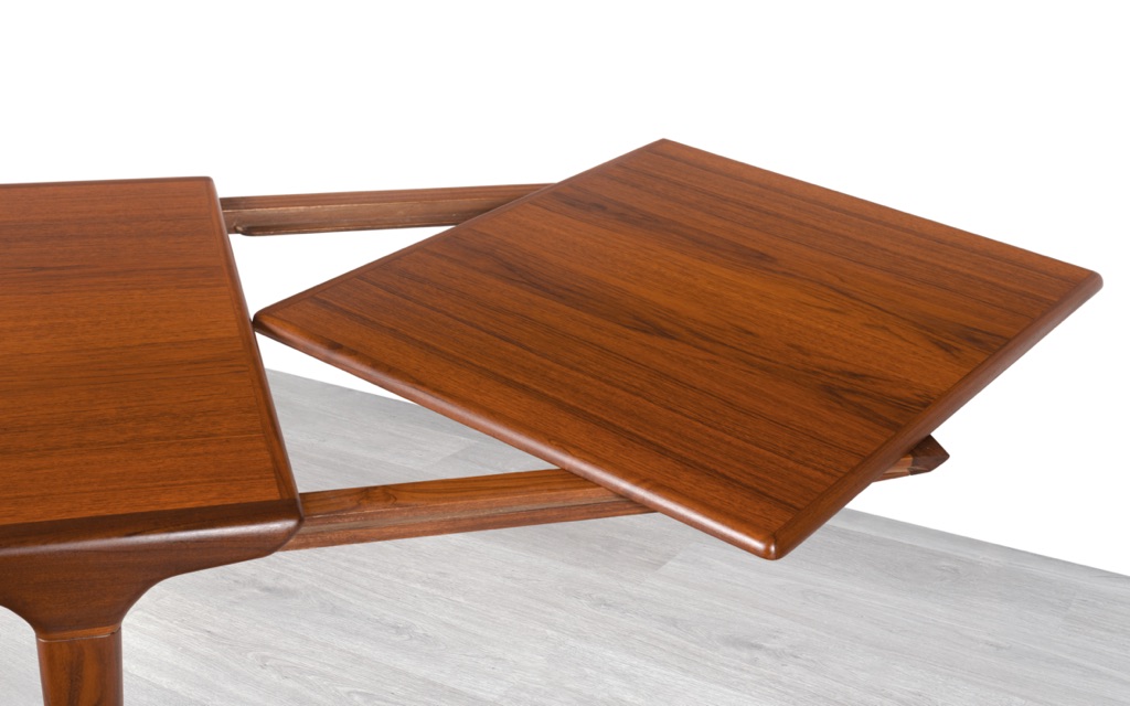 Johannes Andersen Dining Table by Uldum Mobelfabrik Denmark 1960s Original Scandinavian Dining Room Furniture Extension Table Teak One Leaf storage